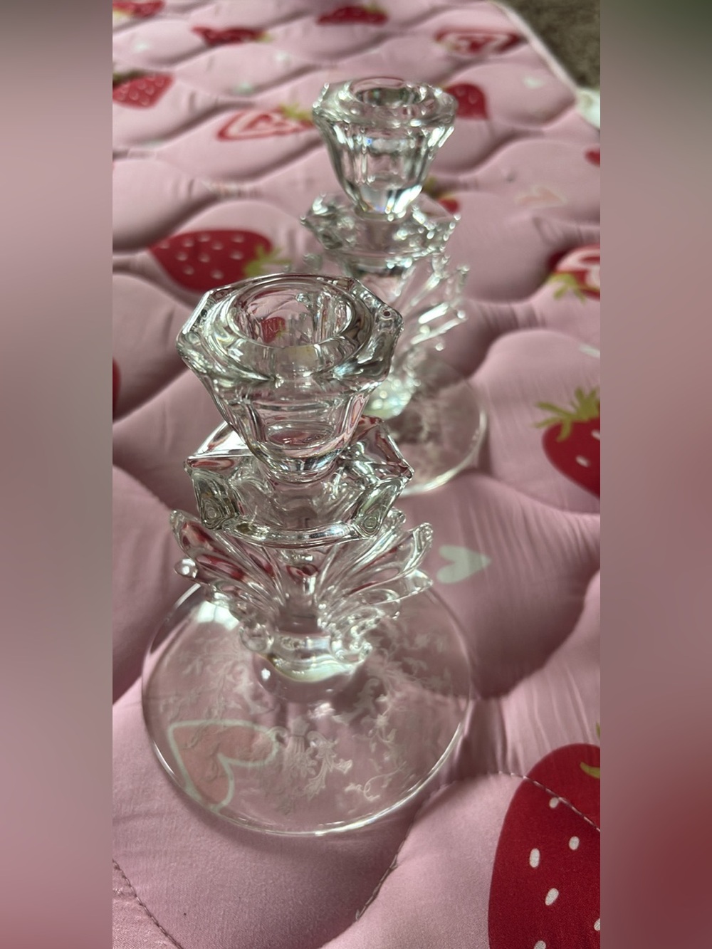 Vintage Fostoria flame stem Glass Candlestick Pair